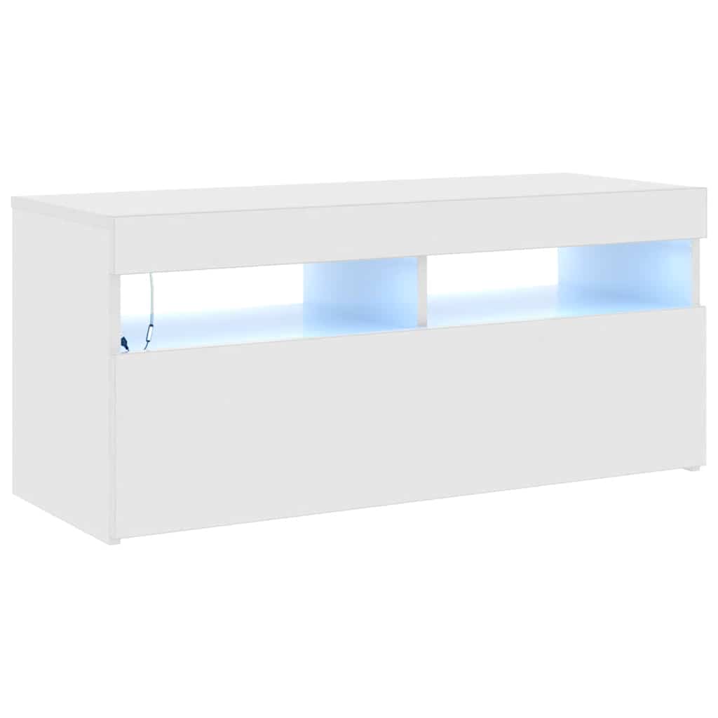 TV spintelė su LED apšvietimu, balta, 90x35x40cm, blizgi