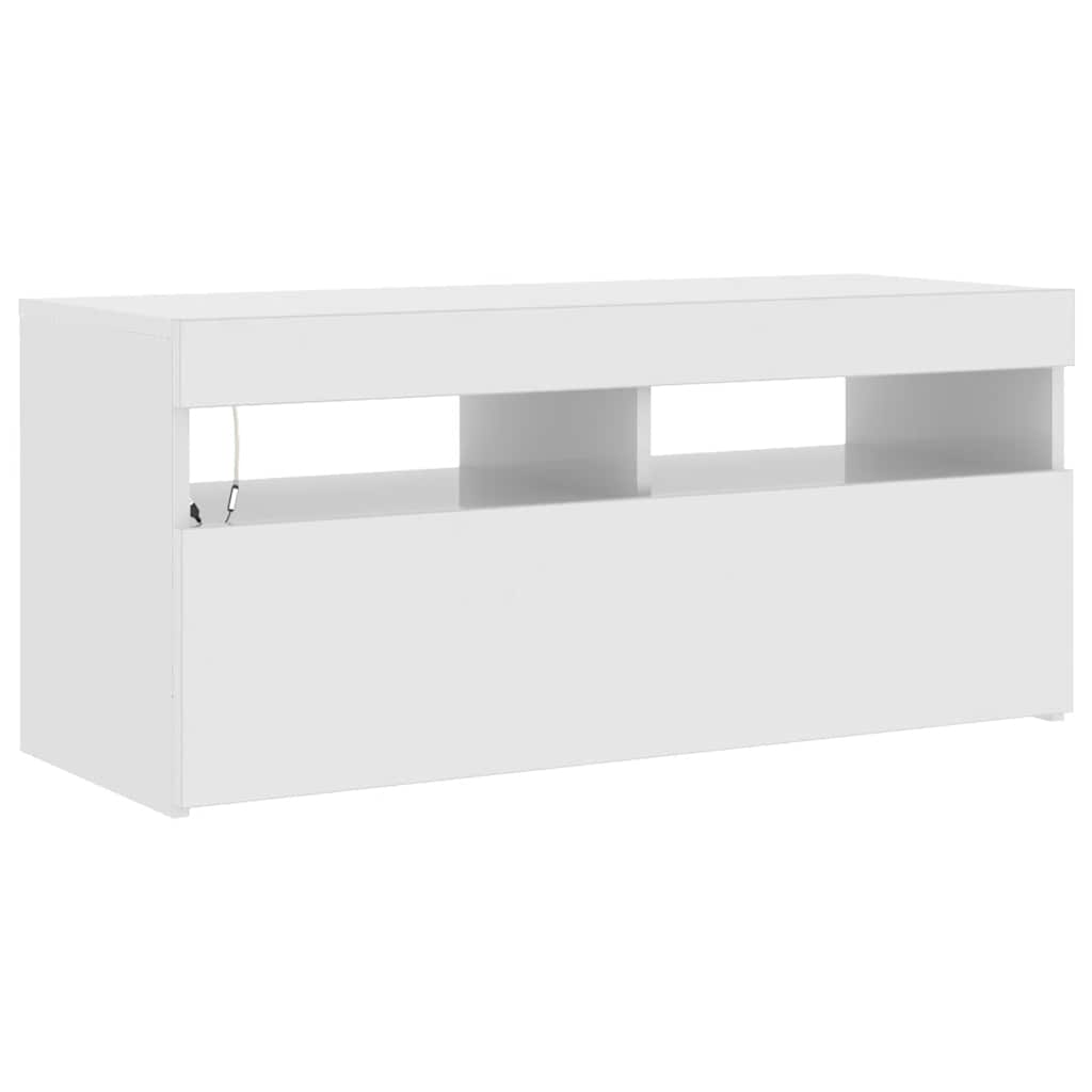 TV spintelė su LED apšvietimu, balta, 90x35x40cm, blizgi