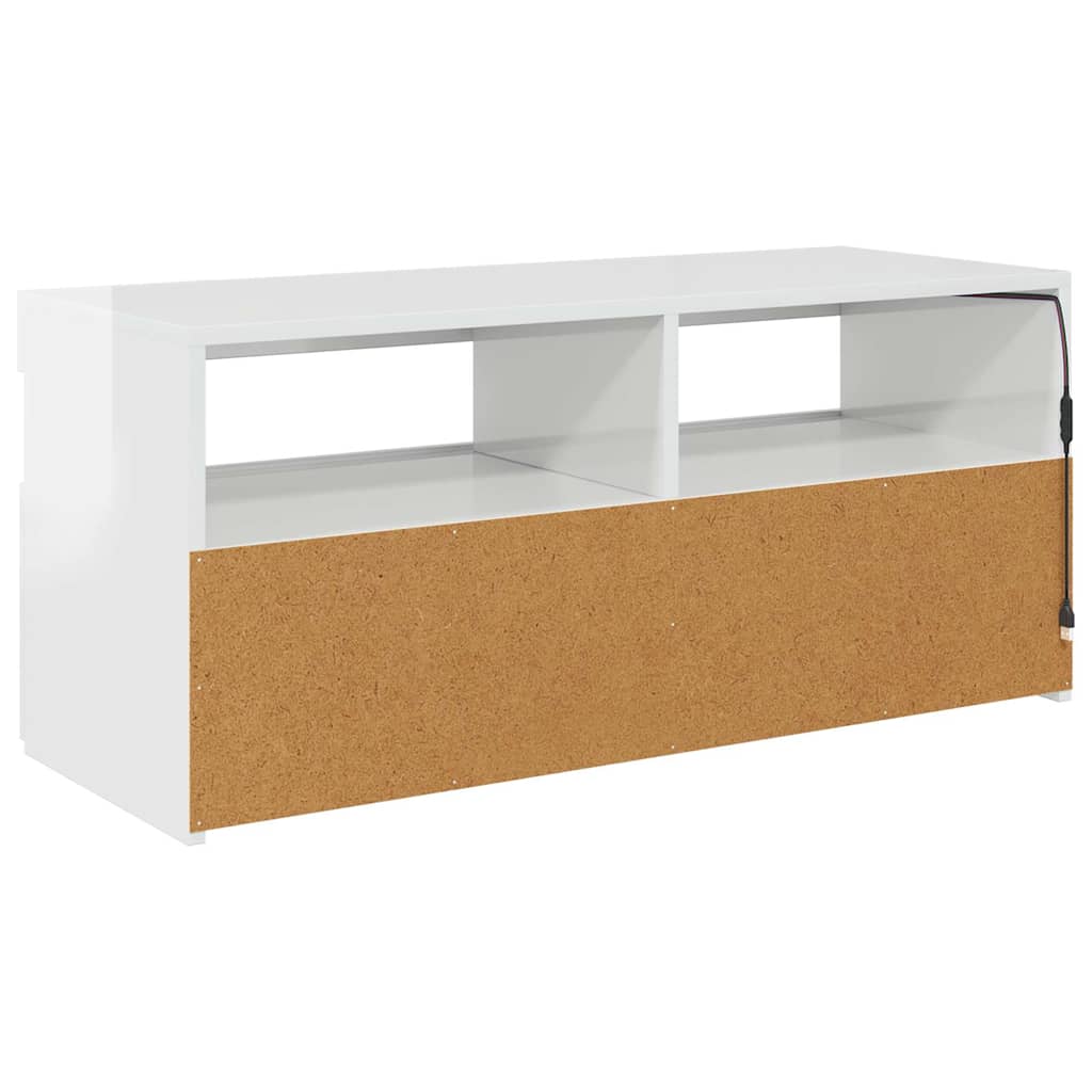TV spintelė su LED apšvietimu, balta, 90x35x40cm, blizgi