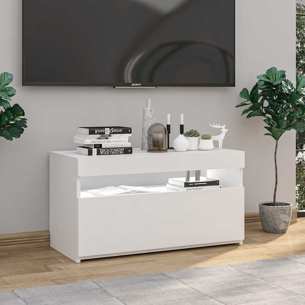 Televizoriaus spintelė su LED apšvietimu, balta, 75x35x40cm