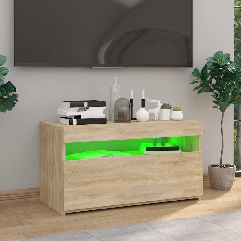 Televizoriaus spintelė su LED apšvietimu, ąžuolo, 75x35x40cm