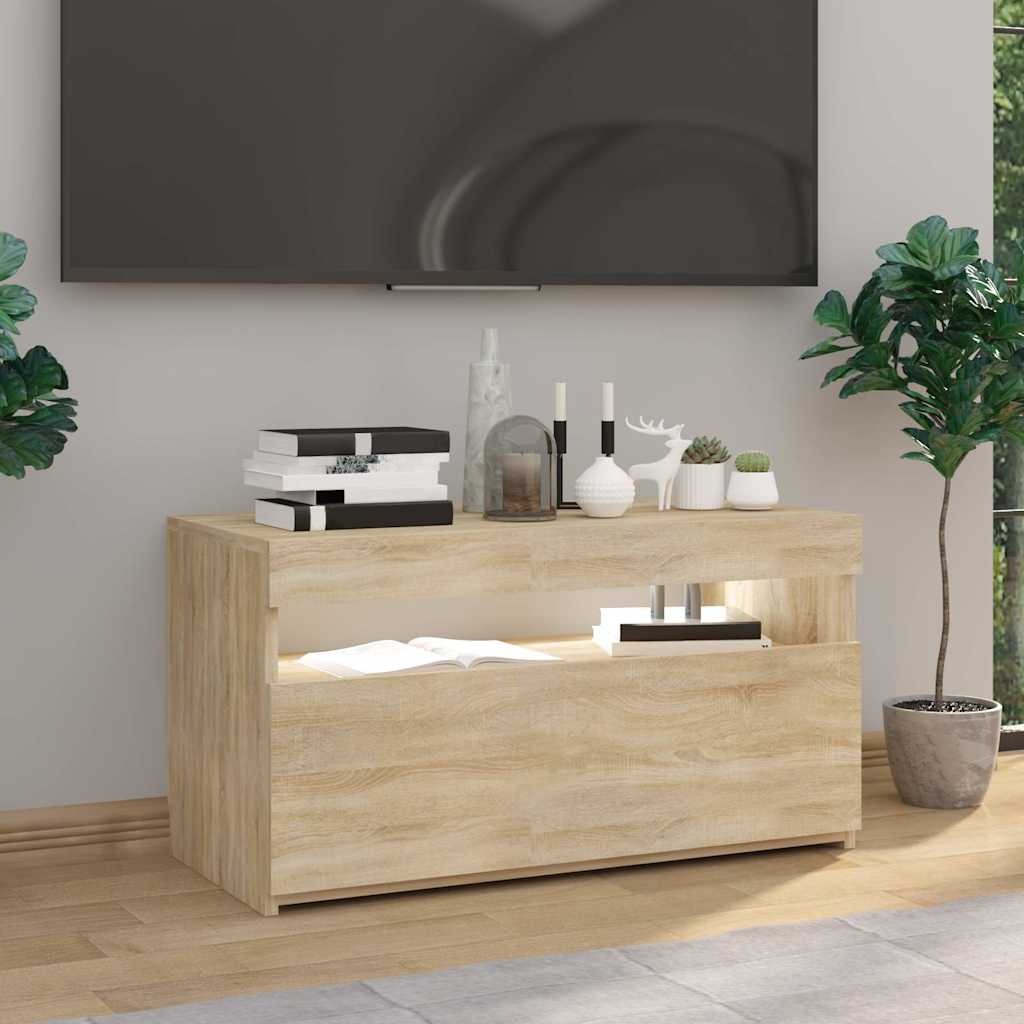 Televizoriaus spintelė su LED apšvietimu, ąžuolo, 75x35x40cm