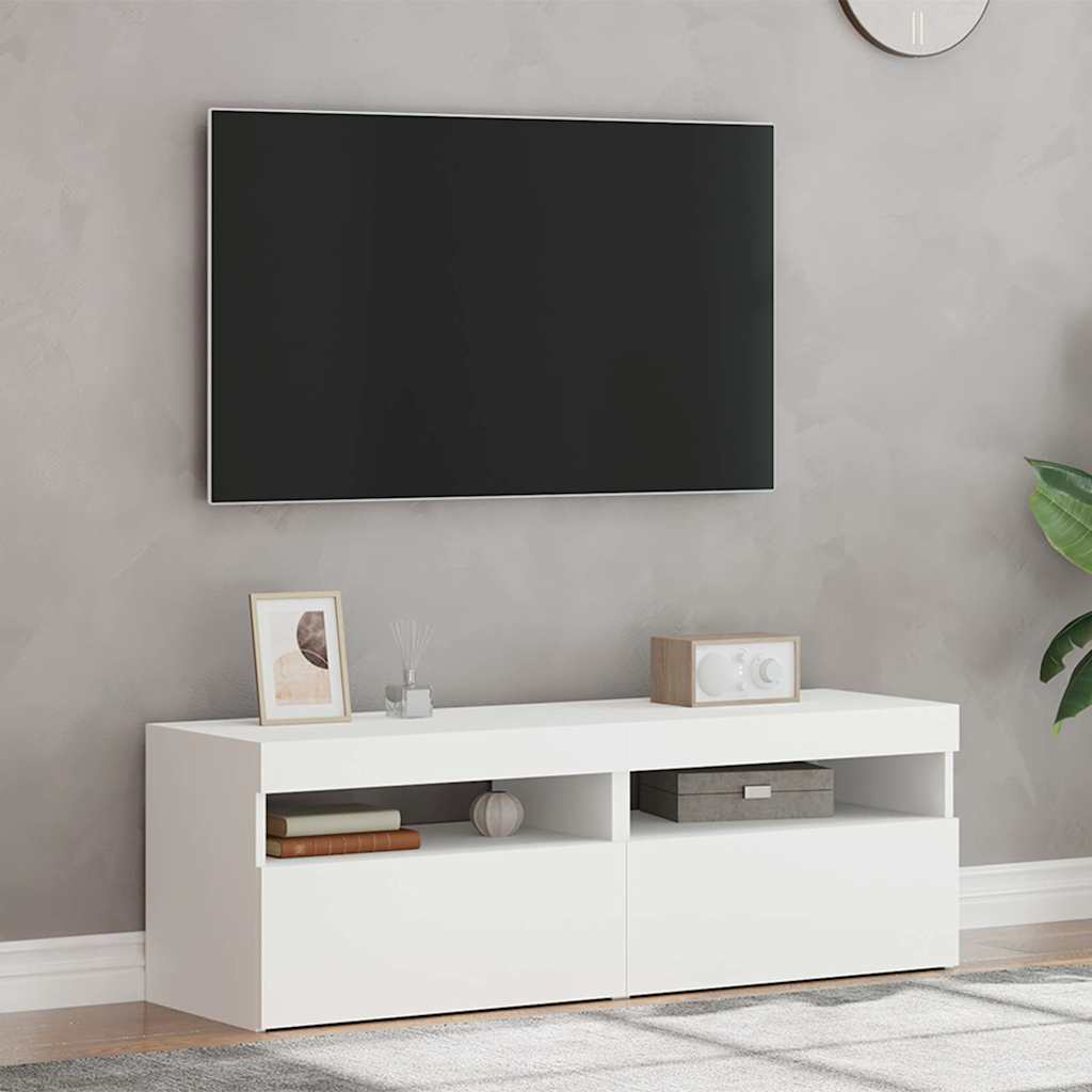 TV spintelės su LED apšvietimu, 2vnt., baltos, 60x35x40cm