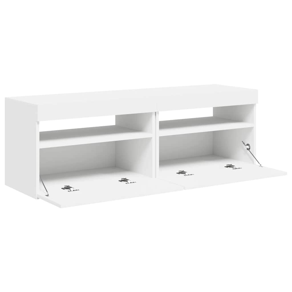 TV spintelės su LED apšvietimu, 2vnt., baltos, 60x35x40cm