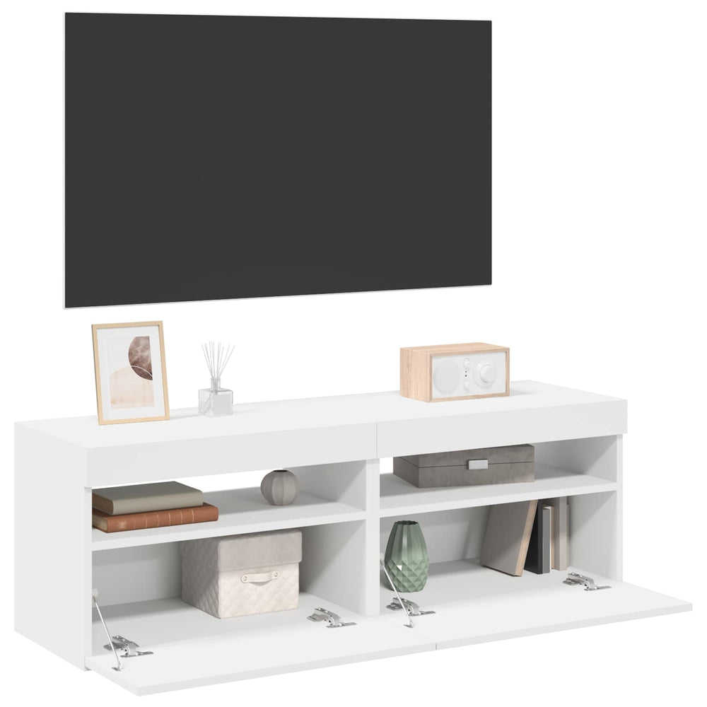 TV spintelės su LED apšvietimu, 2vnt., baltos, 60x35x40cm
