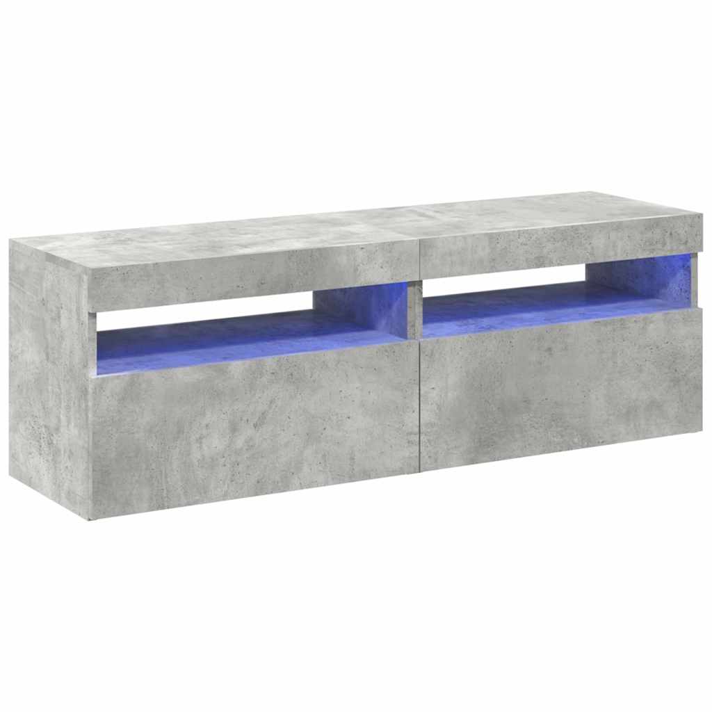 TV spintelės su LED apšvietimu, 2vnt., pilkos, 60x35x40cm