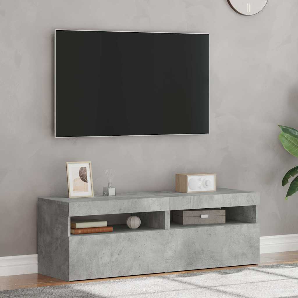 TV spintelės su LED apšvietimu, 2vnt., pilkos, 60x35x40cm