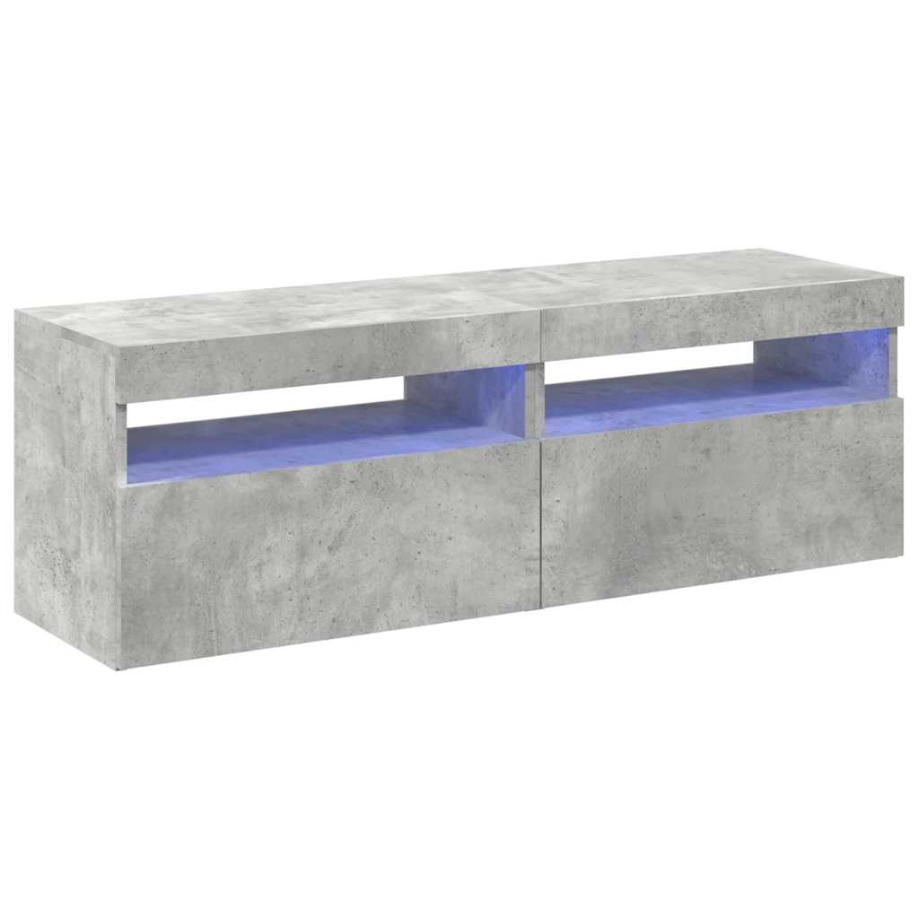 TV spintelės su LED apšvietimu, 2vnt., pilkos, 60x35x40cm