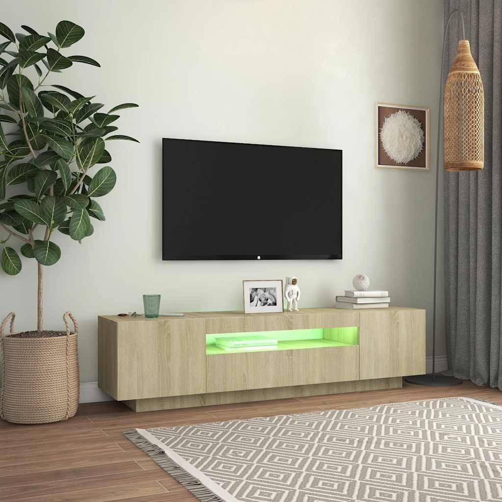 Televizoriaus spintelė su LED apšvietimu, ąžuolo, 160x35x40cm