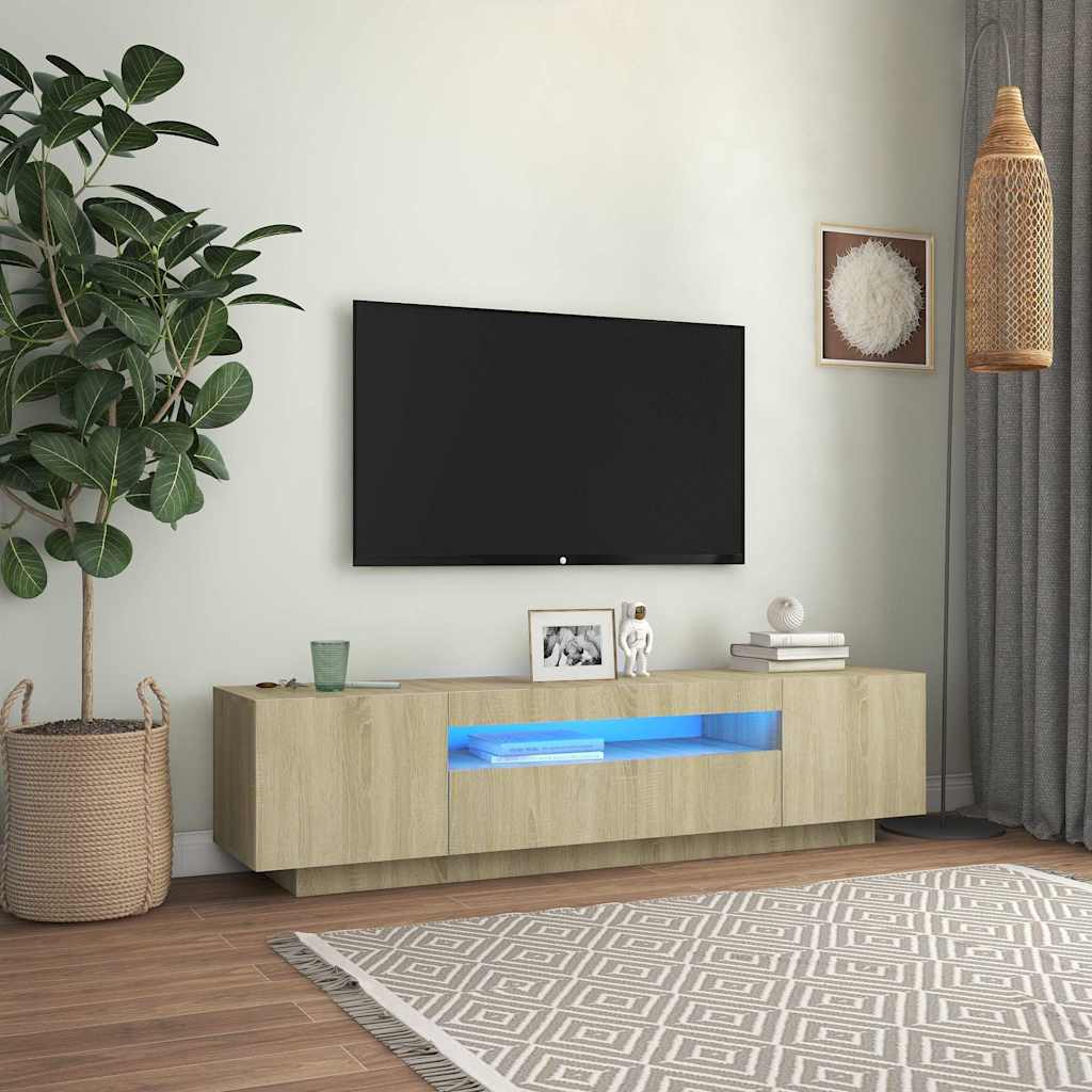 TV cabinet with LED lighting, oak, 160x35x40cm