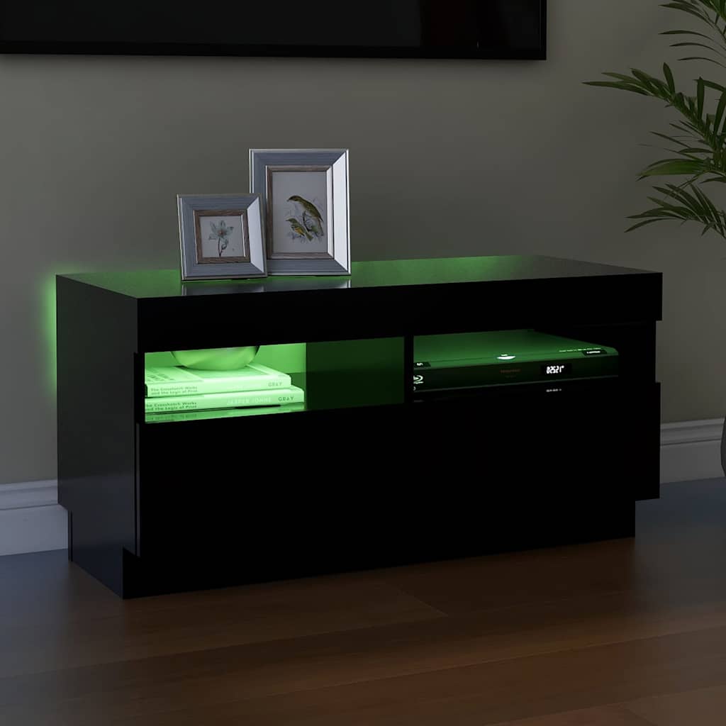 Televizoriaus spintelė su LED apšvietimu, juoda, 80x35x40cm