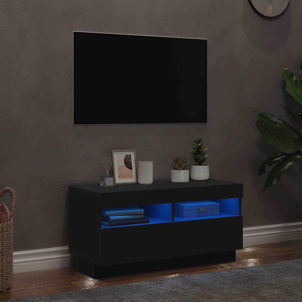 Televizoriaus spintelė su LED apšvietimu, juoda, 80x35x40cm
