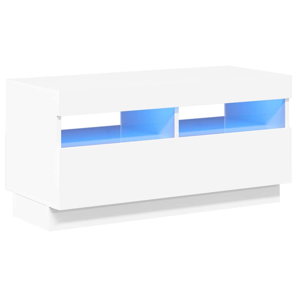 TV spintelė su LED apšvietimu, balta, 80x35x40cm, blizgi