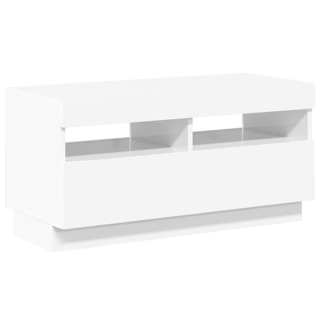 TV spintelė su LED apšvietimu, balta, 80x35x40cm, blizgi