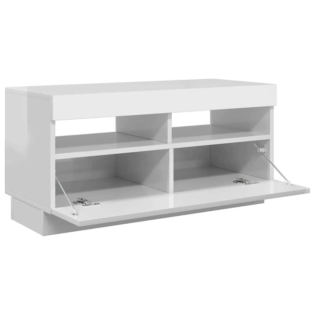 TV spintelė su LED apšvietimu, balta, 80x35x40cm, blizgi