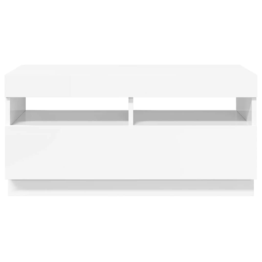 TV spintelė su LED apšvietimu, balta, 80x35x40cm, blizgi