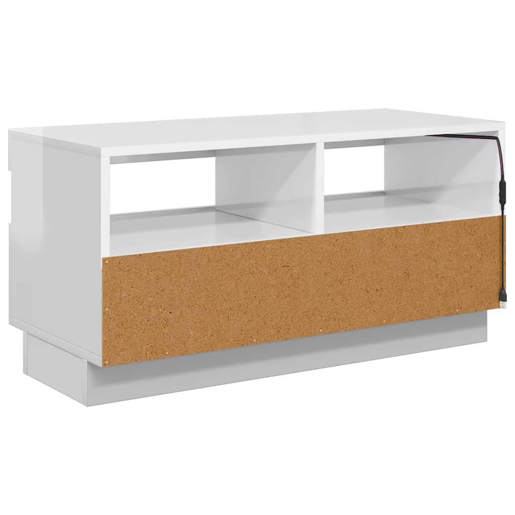 TV spintelė su LED apšvietimu, balta, 80x35x40cm, blizgi