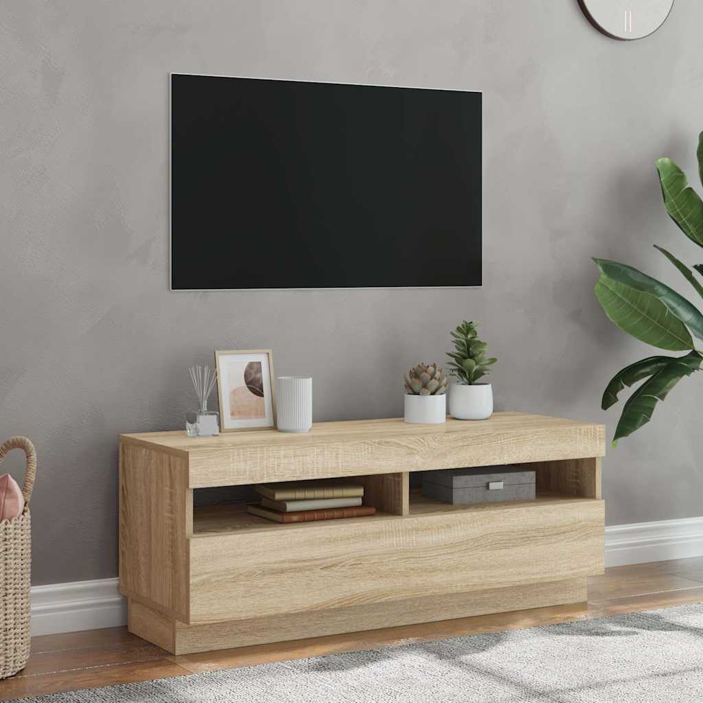 Televizoriaus spintelė su LED apšvietimu, ąžuolo, 100x35x40cm
