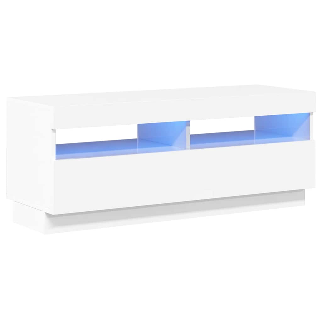 TV spintelė su LED apšvietimu, balta, 100x35x40cm, blizgi