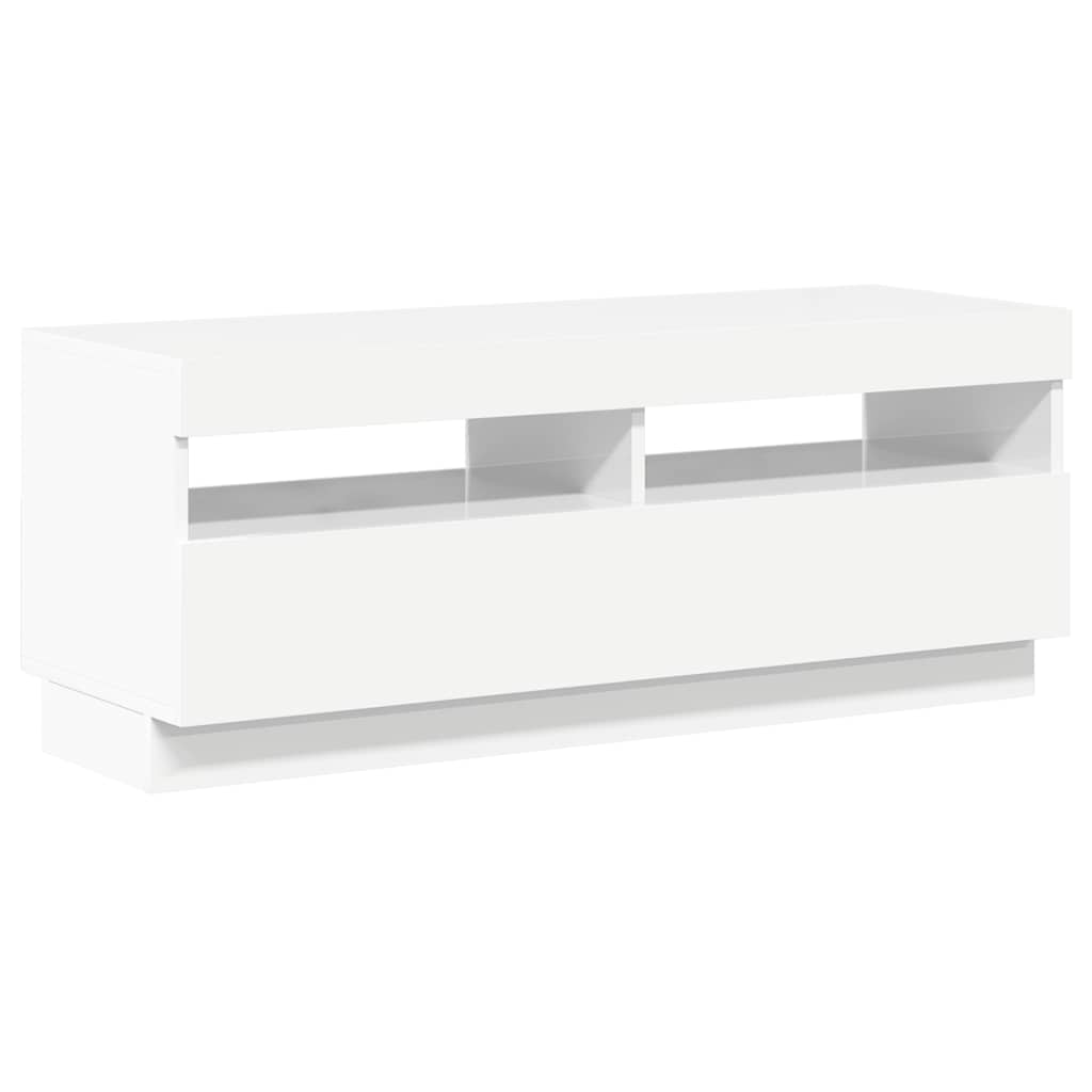 TV spintelė su LED apšvietimu, balta, 100x35x40cm, blizgi