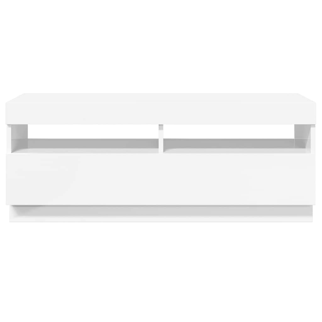 TV spintelė su LED apšvietimu, balta, 100x35x40cm, blizgi
