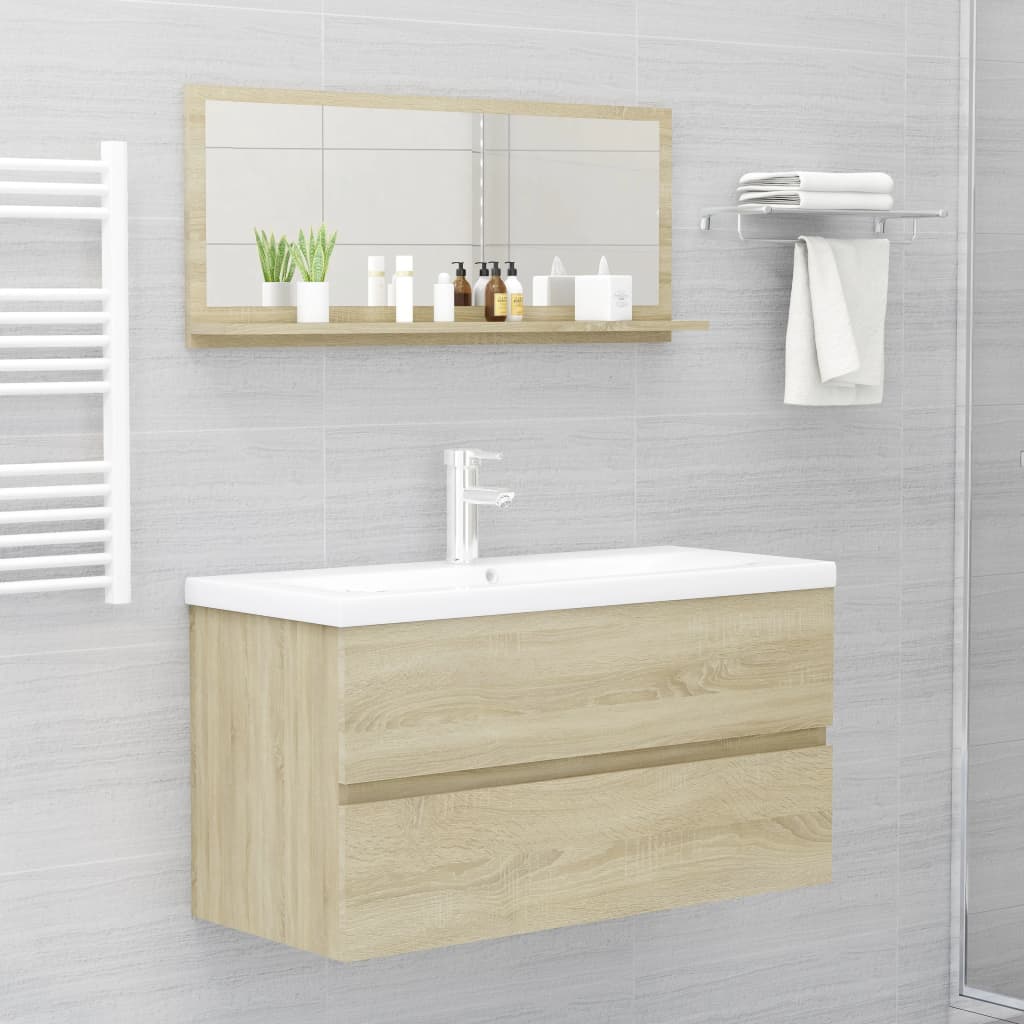 Bathroom mirror, oak colour, 90x10.5x37cm, particle board