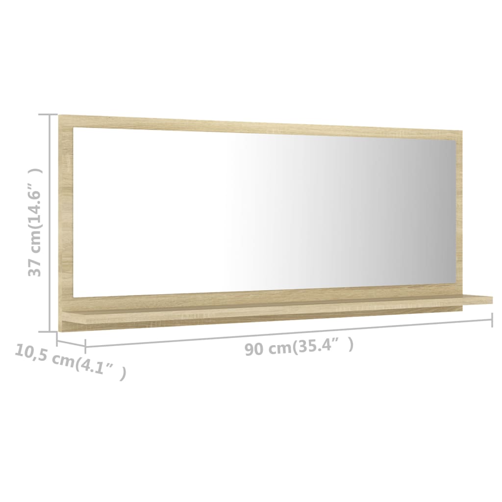 Bathroom mirror, oak colour, 90x10.5x37cm, particle board