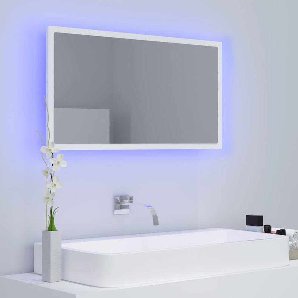 Vonios kambario LED veidrodis, baltas, 80x8,5x37cm, akrilas
