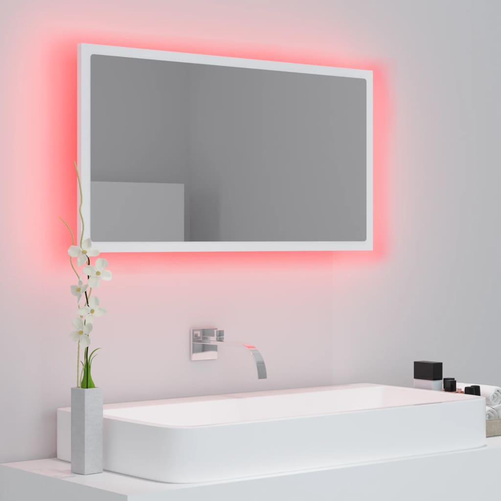 Vonios kambario LED veidrodis, baltas, 80x8,5x37cm, akrilas