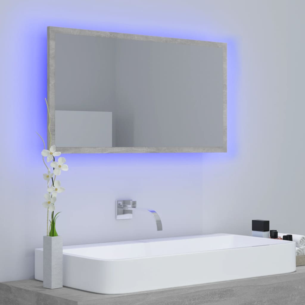 Vonios kambario LED veidrodis, betono, 80x8,5x37cm, akrilas