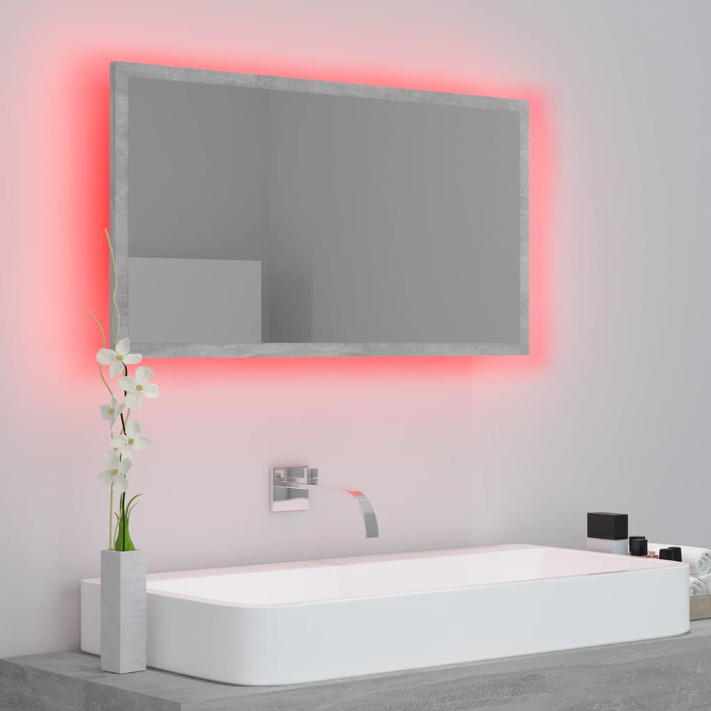 Vonios kambario LED veidrodis, betono, 80x8,5x37cm, akrilas