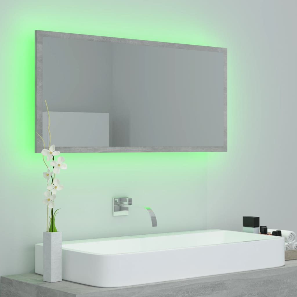 Vonios kambario LED veidrodis, betono, 90x8,5x37cm, akrilas