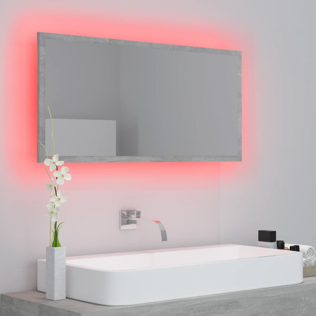 Vonios kambario LED veidrodis, betono, 90x8,5x37cm, akrilas