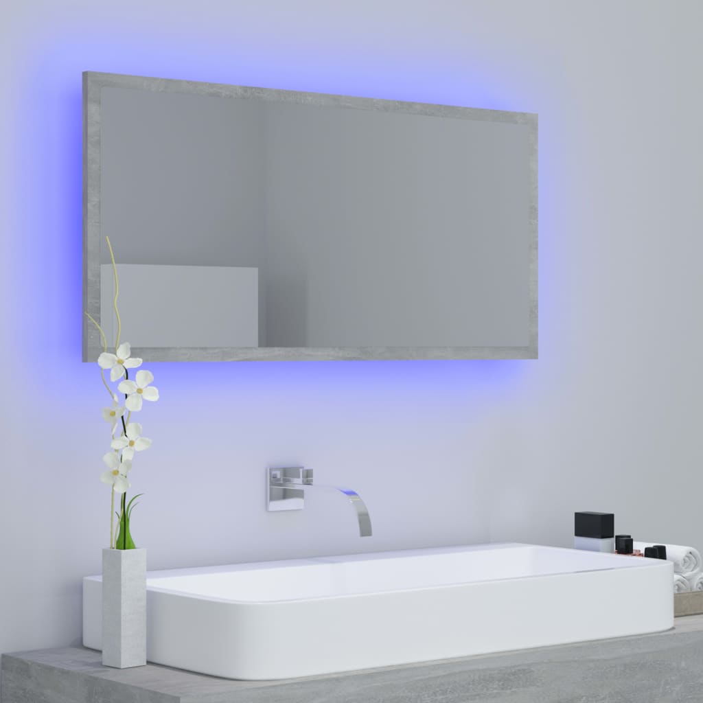 Vonios kambario LED veidrodis, betono, 90x8,5x37cm, akrilas