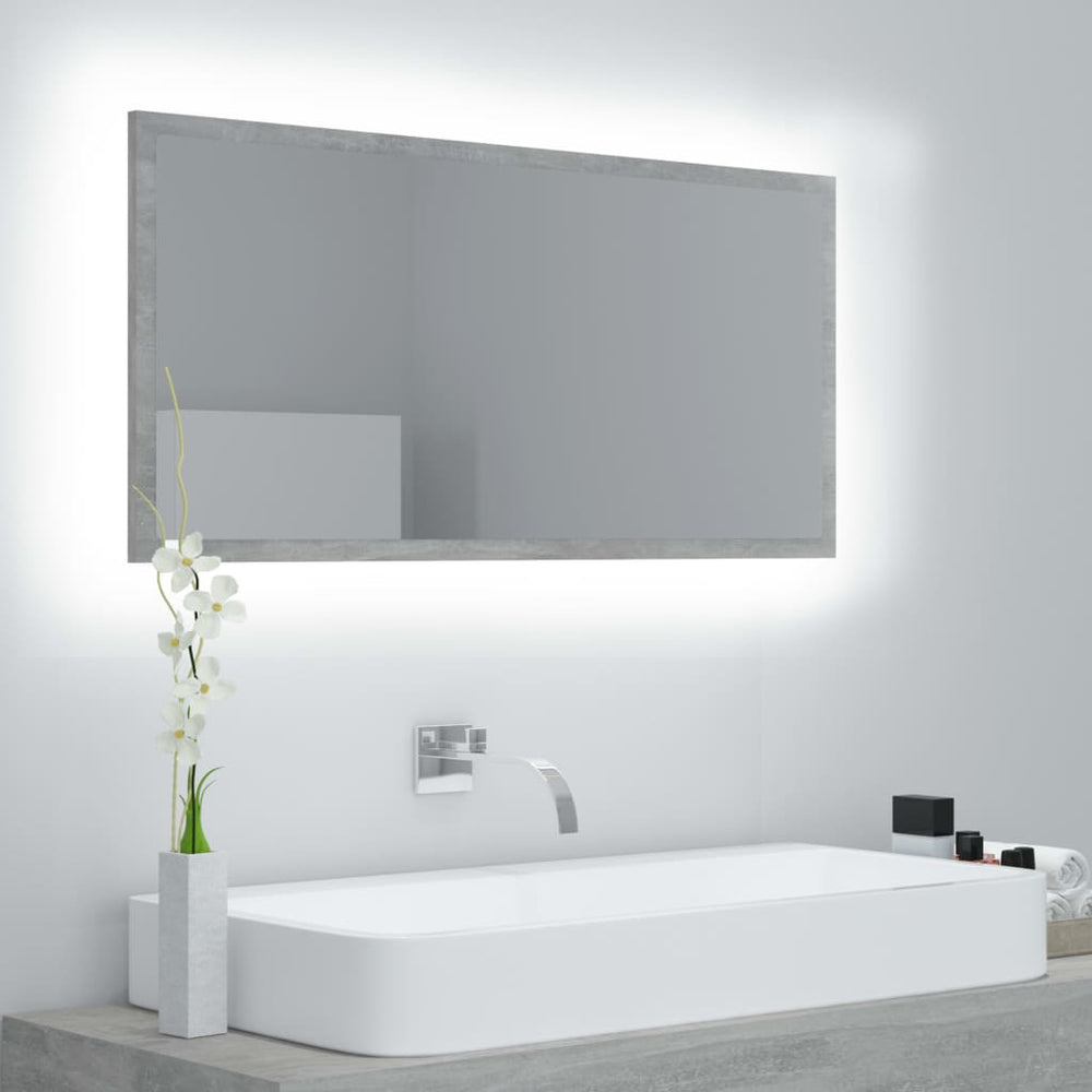 Vonios kambario LED veidrodis, betono, 90x8,5x37cm, akrilas