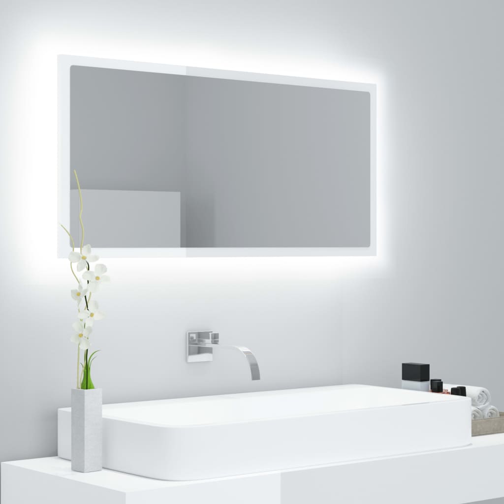 Vonios LED veidrodis, baltas, 90x8,5x37cm, akrilas, blizgus