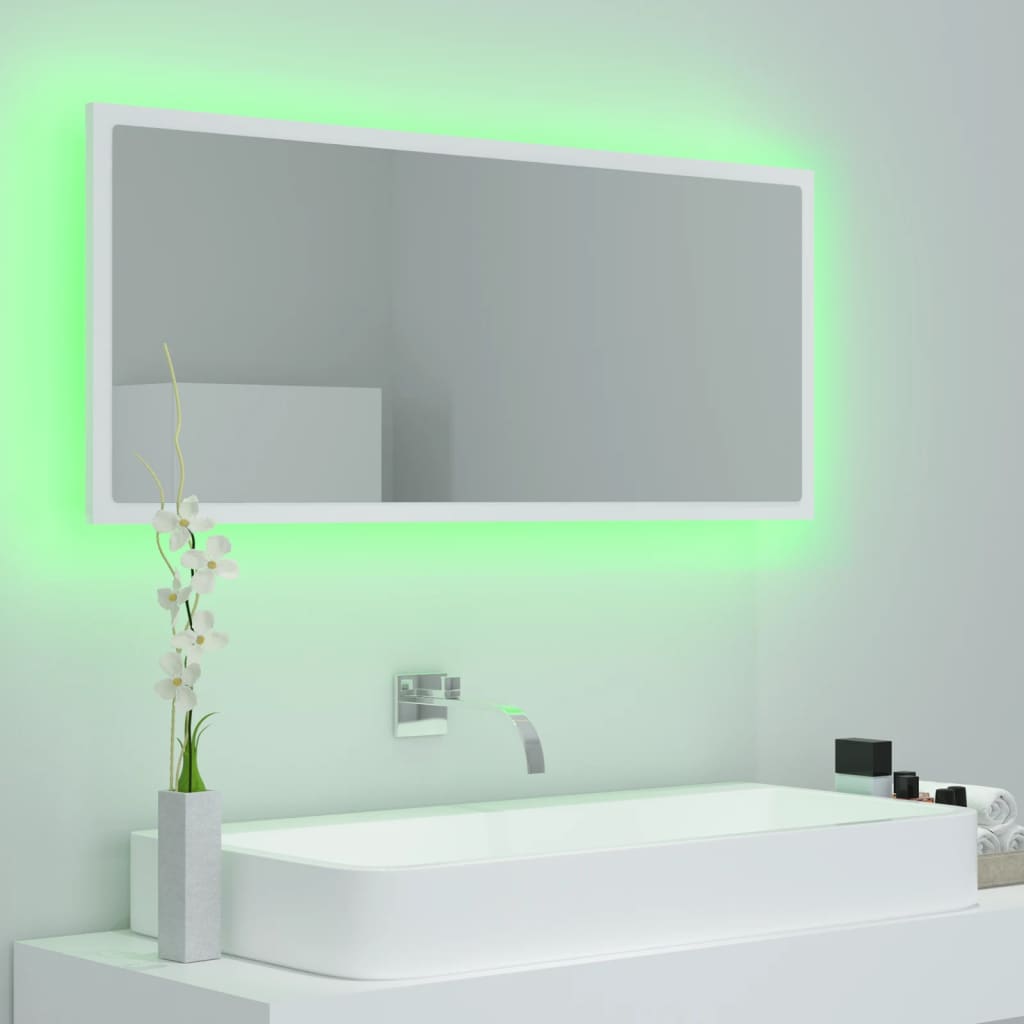 Vonios kambario LED veidrodis, baltas, 100x8,5x37cm, akrilas