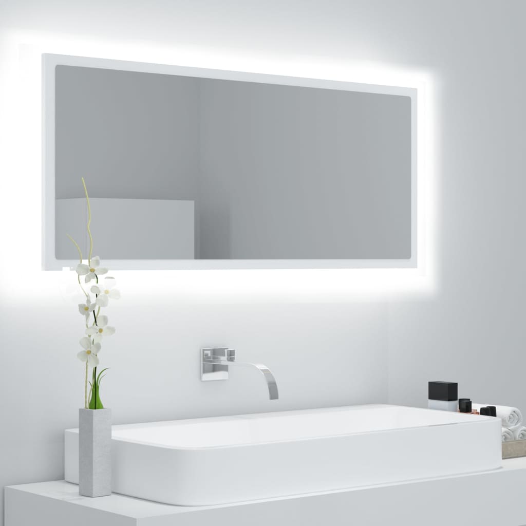 Vonios kambario LED veidrodis, baltas, 100x8,5x37cm, akrilas