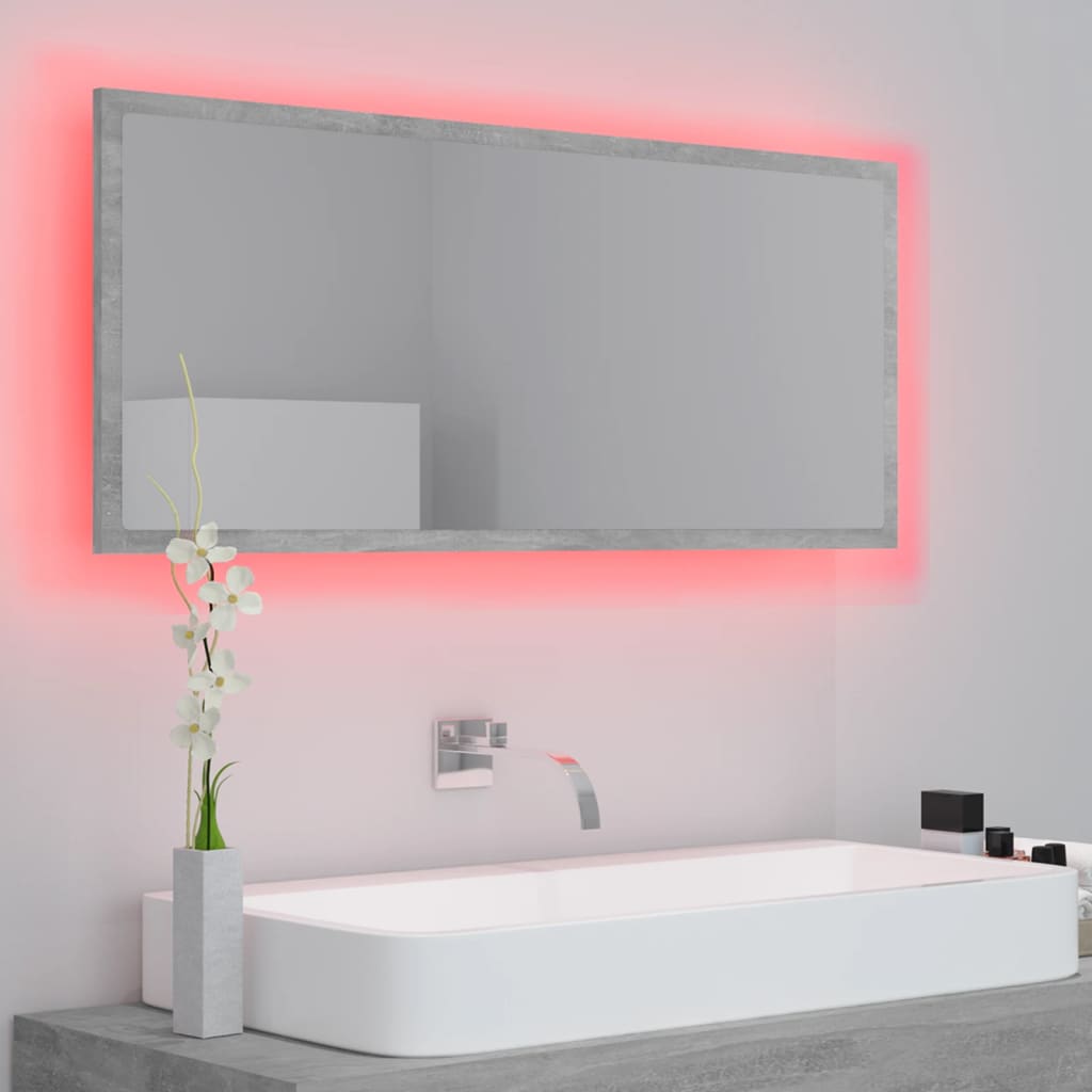 Vonios kambario LED veidrodis, betono, 100x8,5x37cm, akrilas
