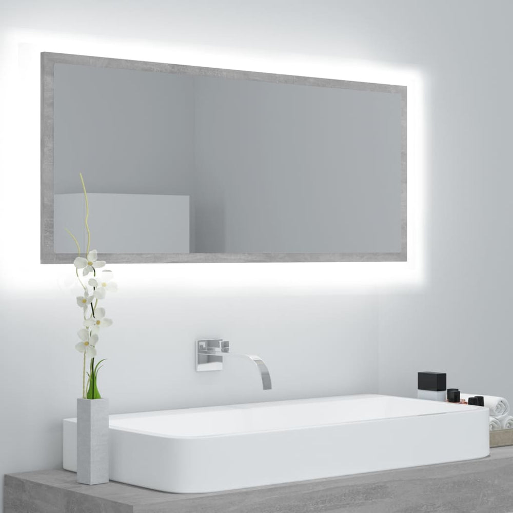 Vonios kambario LED veidrodis, betono, 100x8,5x37cm, akrilas