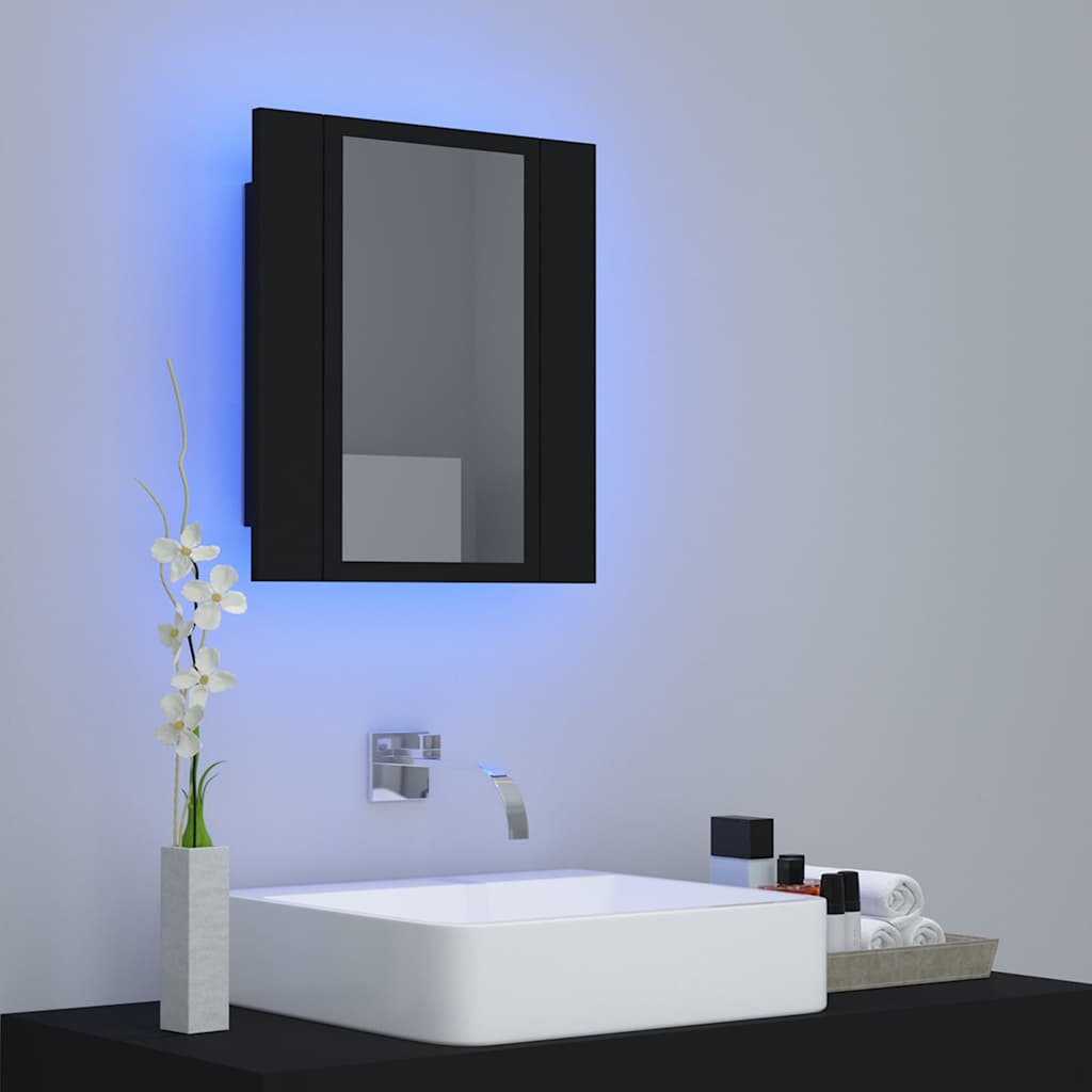 Spoguļskapītis vannasistabai ar LED, melns, 40x12x45 cm, akrils