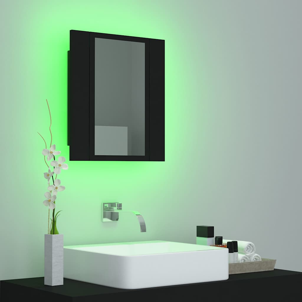 Spoguļskapītis vannasistabai ar LED, melns, 40x12x45 cm, akrils