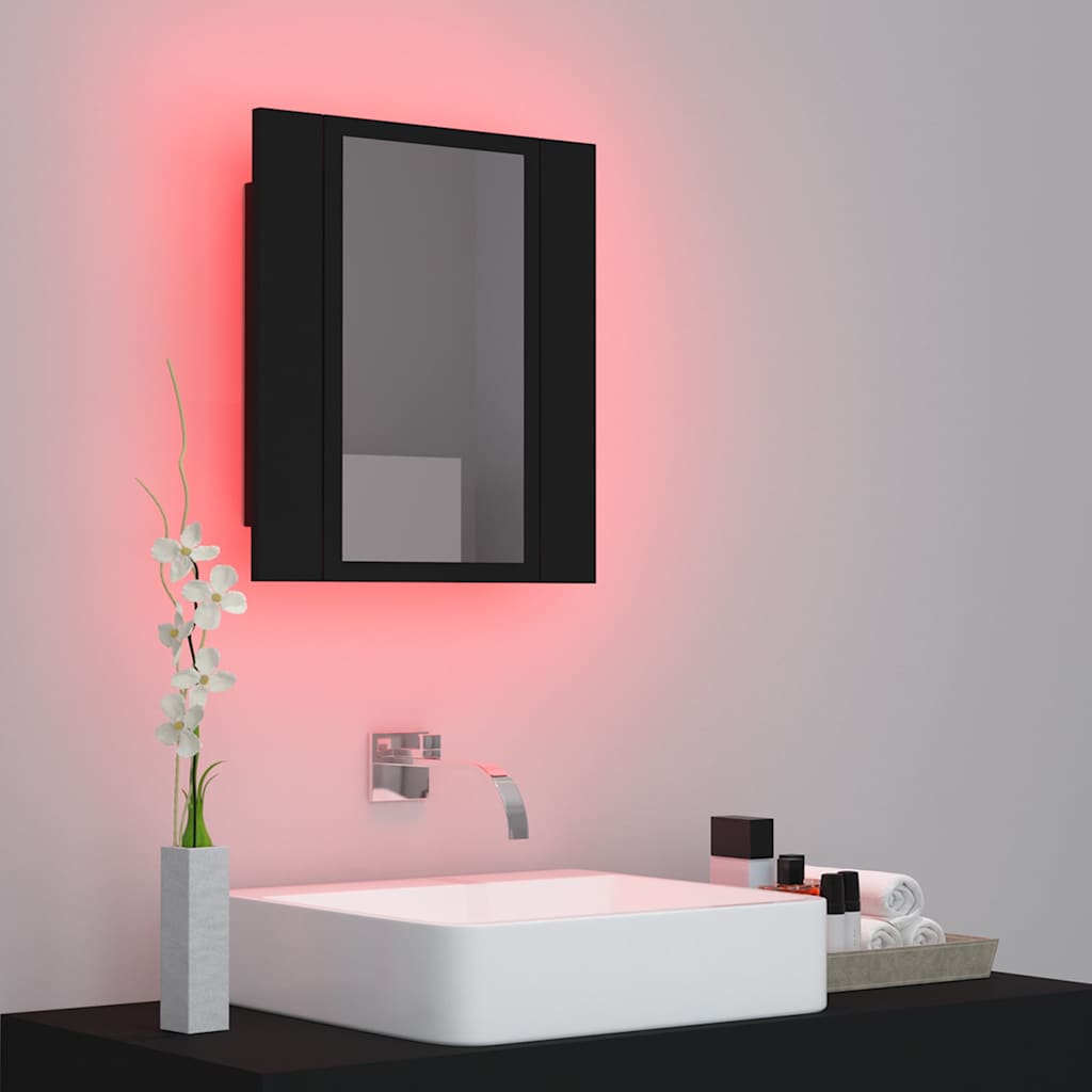 Spoguļskapītis vannasistabai ar LED, melns, 40x12x45 cm, akrils