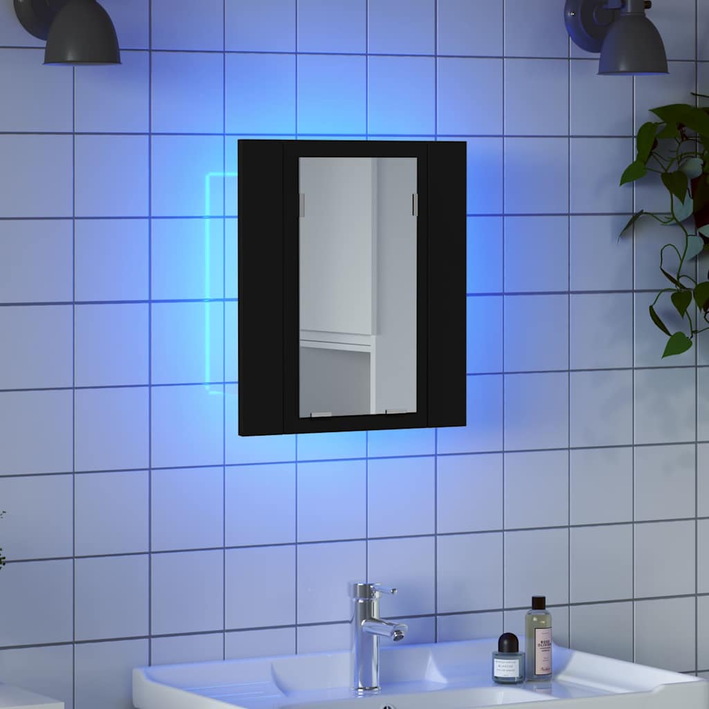 Spoguļskapītis vannasistabai ar LED, melns, 40x12x45 cm, akrils