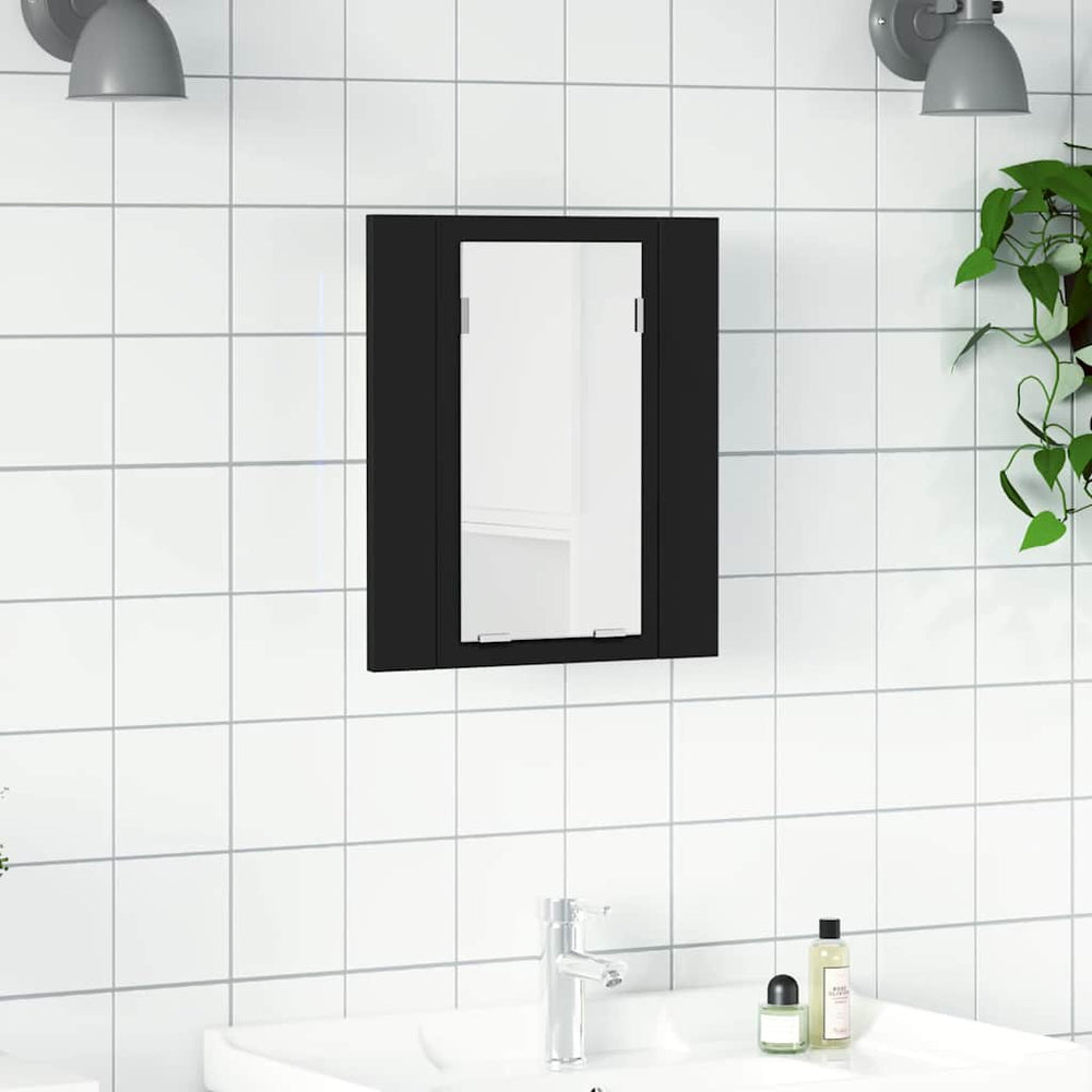 Veidrodinė vonios spintelė su LED, juoda, 40x12x45cm, akrilas