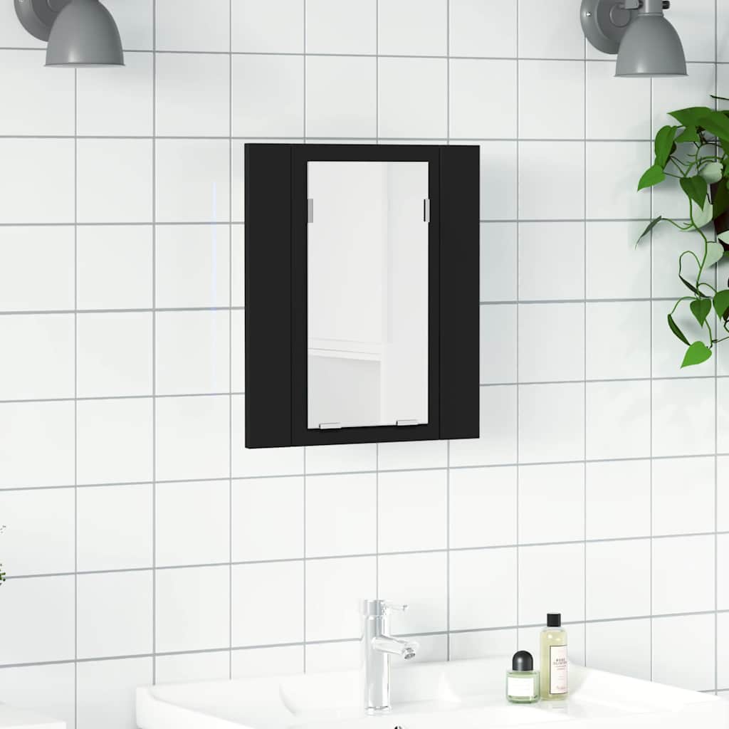 Spoguļskapītis vannasistabai ar LED, melns, 40x12x45 cm, akrils