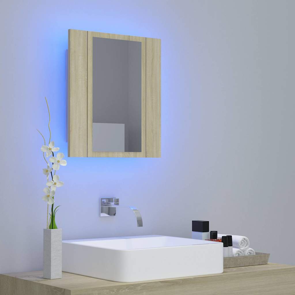 Spoguļskapītis vannasistabai ar LED apgaismojumu, ozols, 40x12x45 cm, akrils