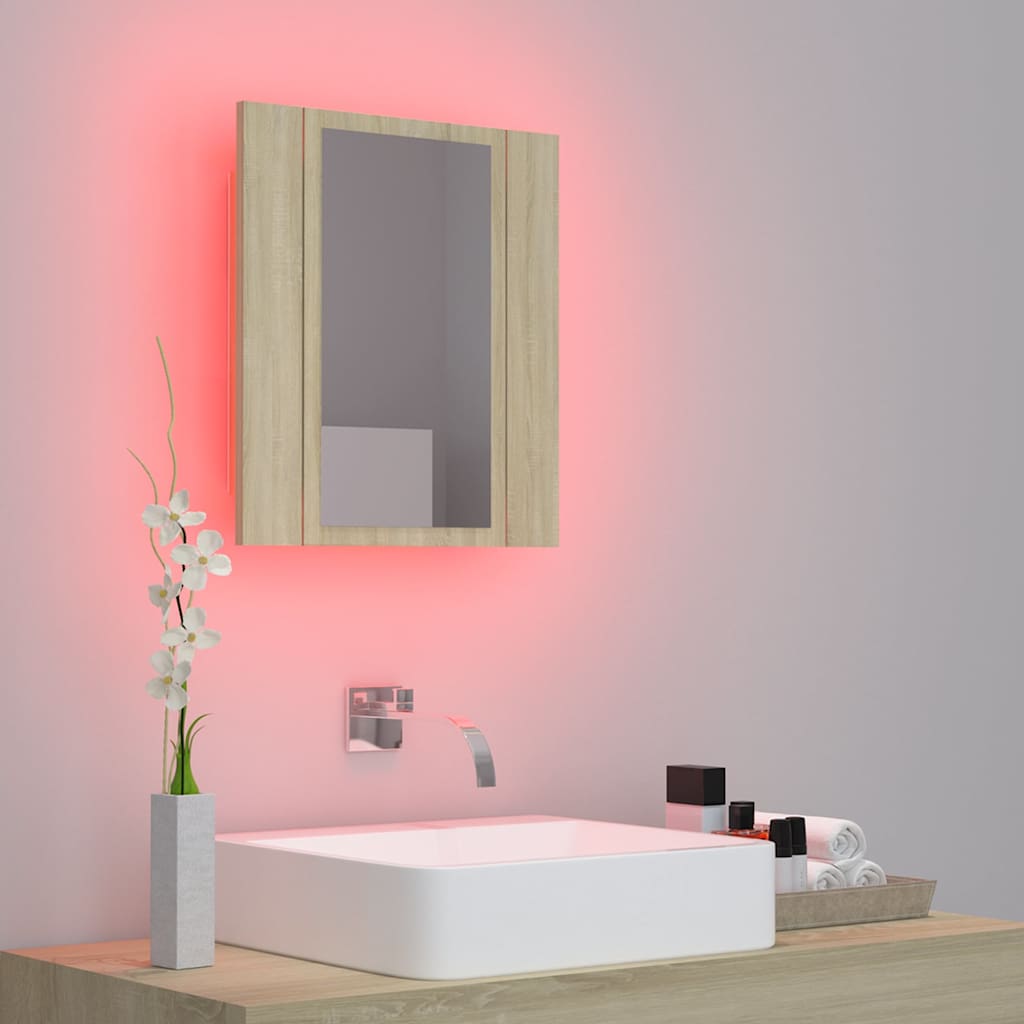 Spoguļskapītis vannasistabai ar LED apgaismojumu, ozols, 40x12x45 cm, akrils
