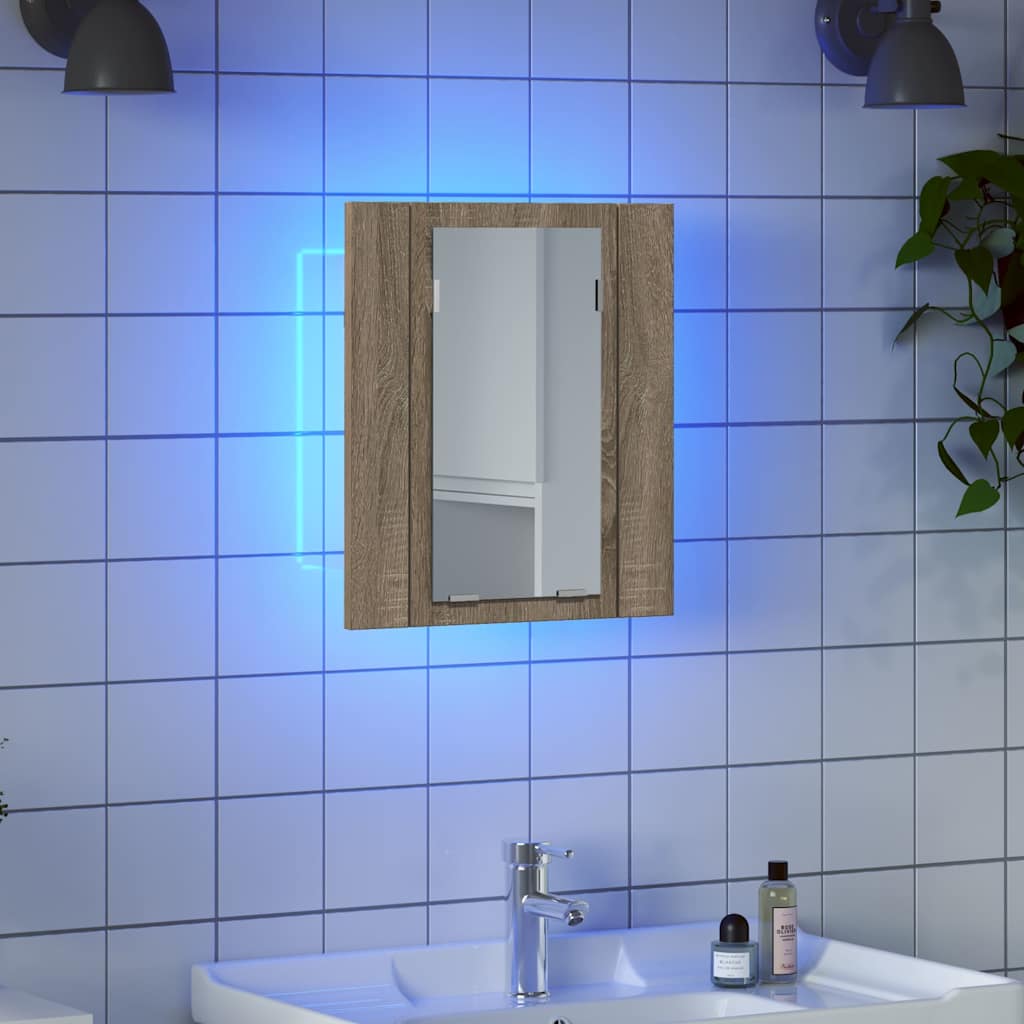 Spoguļskapītis vannasistabai ar LED apgaismojumu, ozols, 40x12x45 cm, akrils
