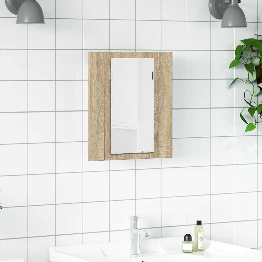 Spoguļskapītis vannasistabai ar LED apgaismojumu, ozols, 40x12x45 cm, akrils